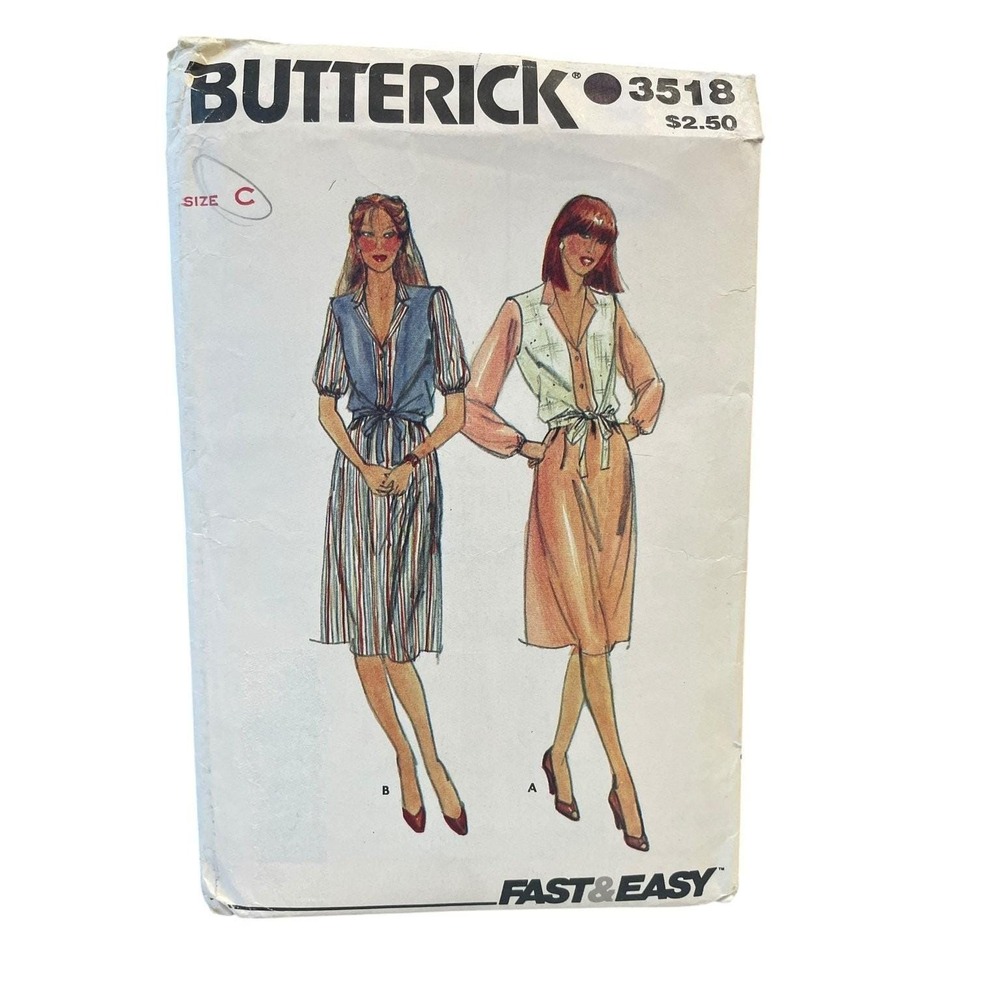 Butterick 3518 Dress & Vest Sewing Pattern Size 12-16 70s Fast & Easy